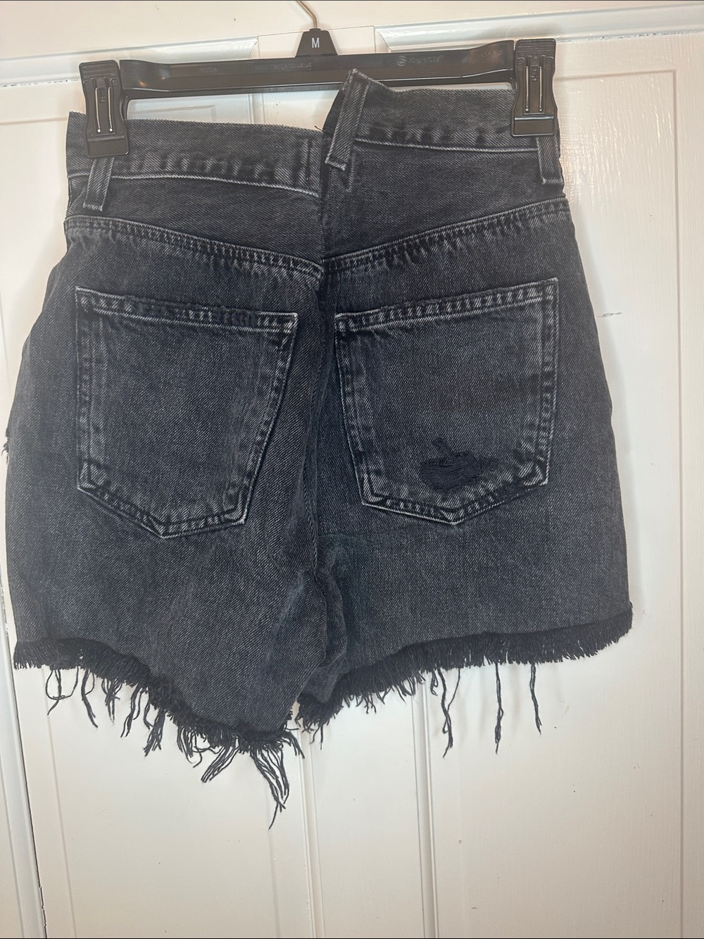 Agolde Criss Cross Asymmetrical Black Washed Frayed Hem Denim Shorts size 23 EUC - Picture 5 of 5